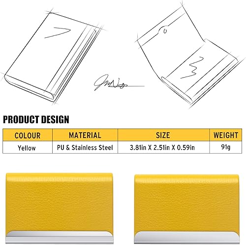 Miniatura 4 de Tarjetero de piel sintética de lujo amarillo - Funda compacta y delgada de metal para hombres y mujeres, Amarillo, Classic