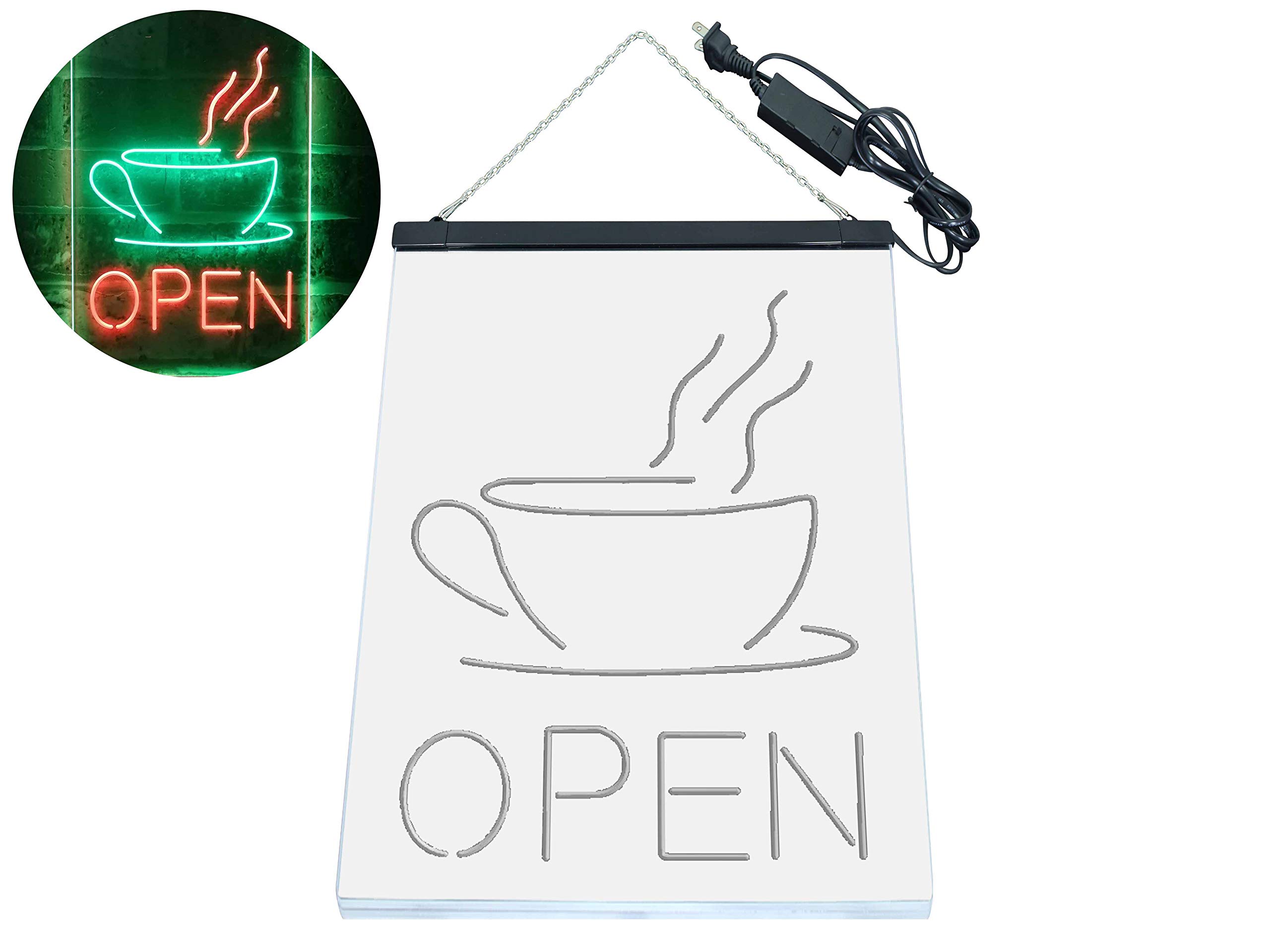 ADVPRO Open Coffee Cup Café Bistro Shop Dual Color LED Enseigne Lumineuse Neon Sign Vert et Rouge 400 x 600mm st6s46-i2038-gr