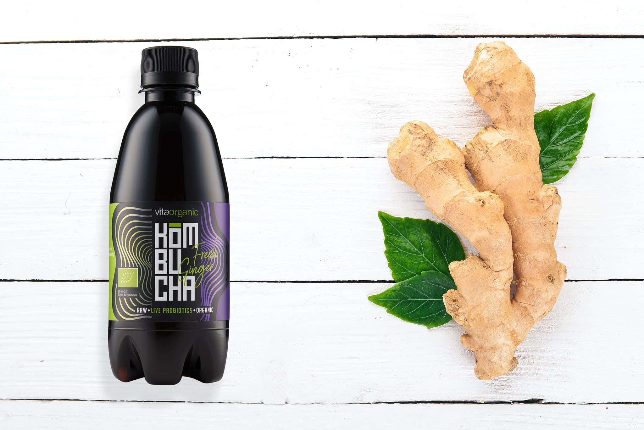 VitaOrganic Té de Kombucha Orgánico 330ml – Té Verde Espumoso con Cultivo de Kombucha Natural Viva – Bebida Fermentada Naturalmente y 100 % Orgánica – Bebida de Té Cruda, Vegana, Sin Gluten y Lactosa