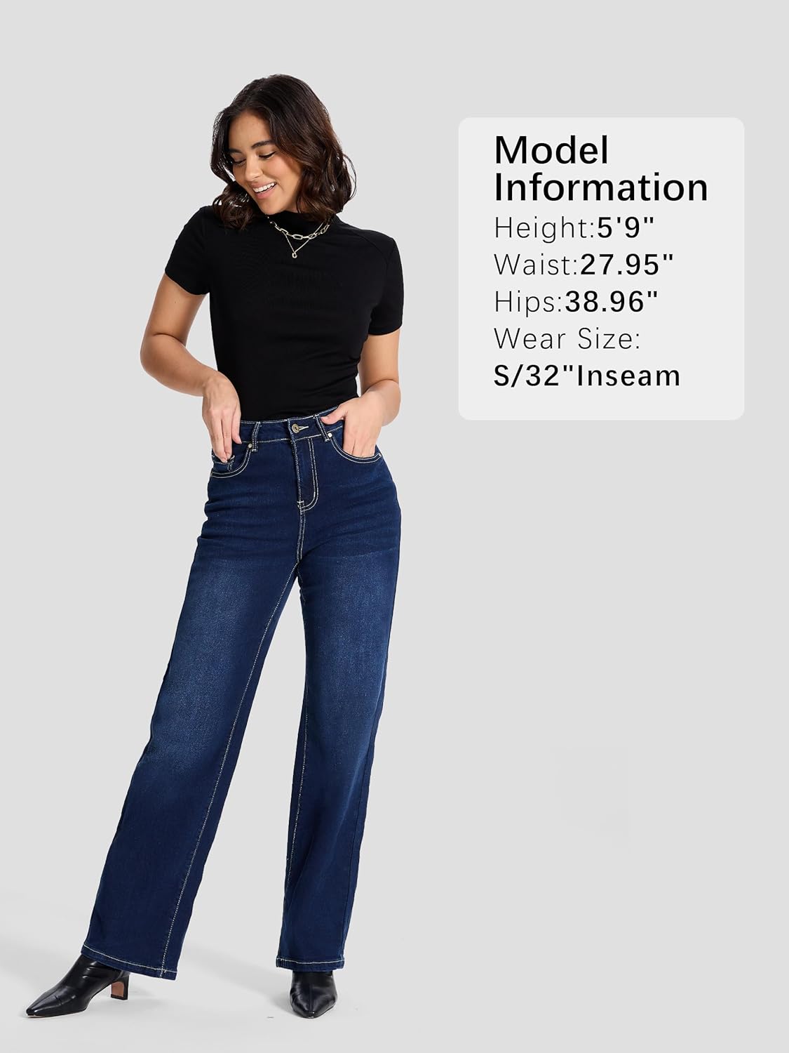 SEVEGO Women’s 32/34/36 Tall Straight Leg Jeans Mid Waisted Stretchy Loose Denim Pants Casual Baggy Jean Trousers