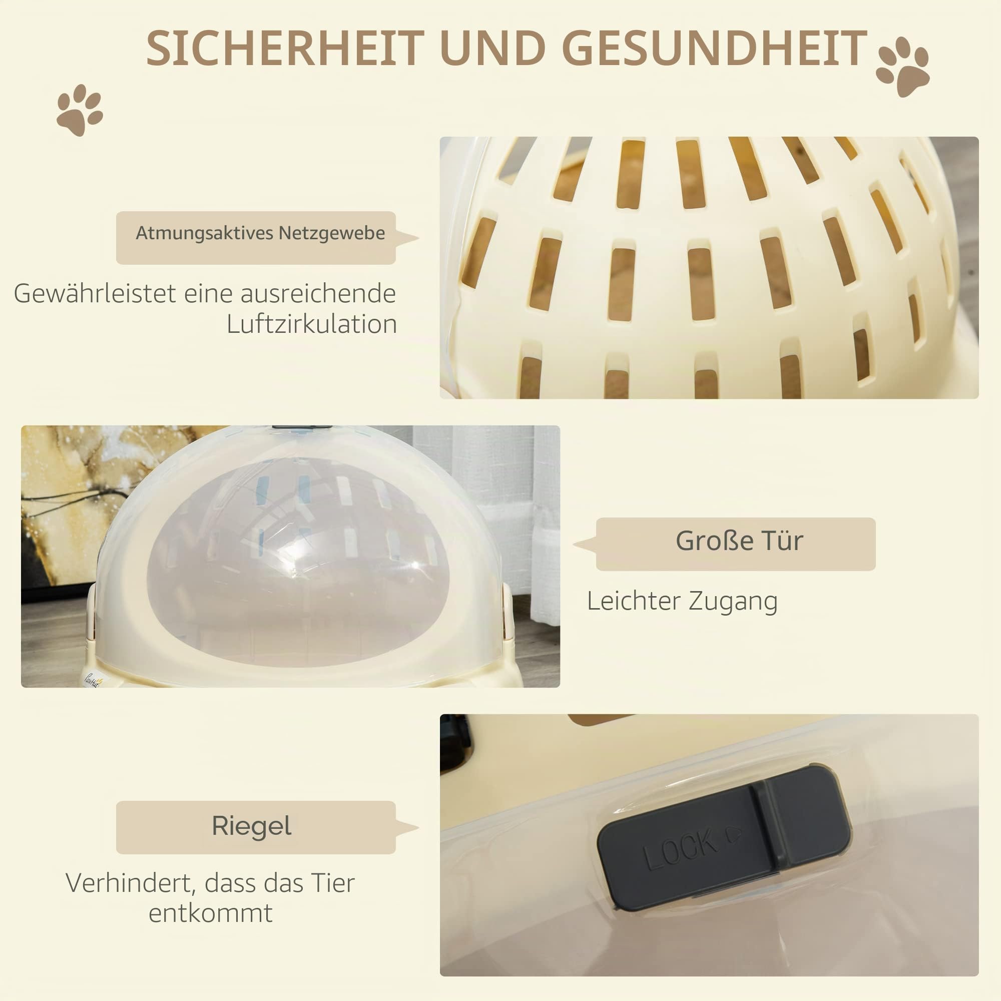 PawHut Tragbarer Katzenhausträger 41 x 41 x 35,2 cm Beige | Katzenhaus, waschbarer Korb, herausnehmbares Kissen, für kleine Hunde, einfache Reinigung