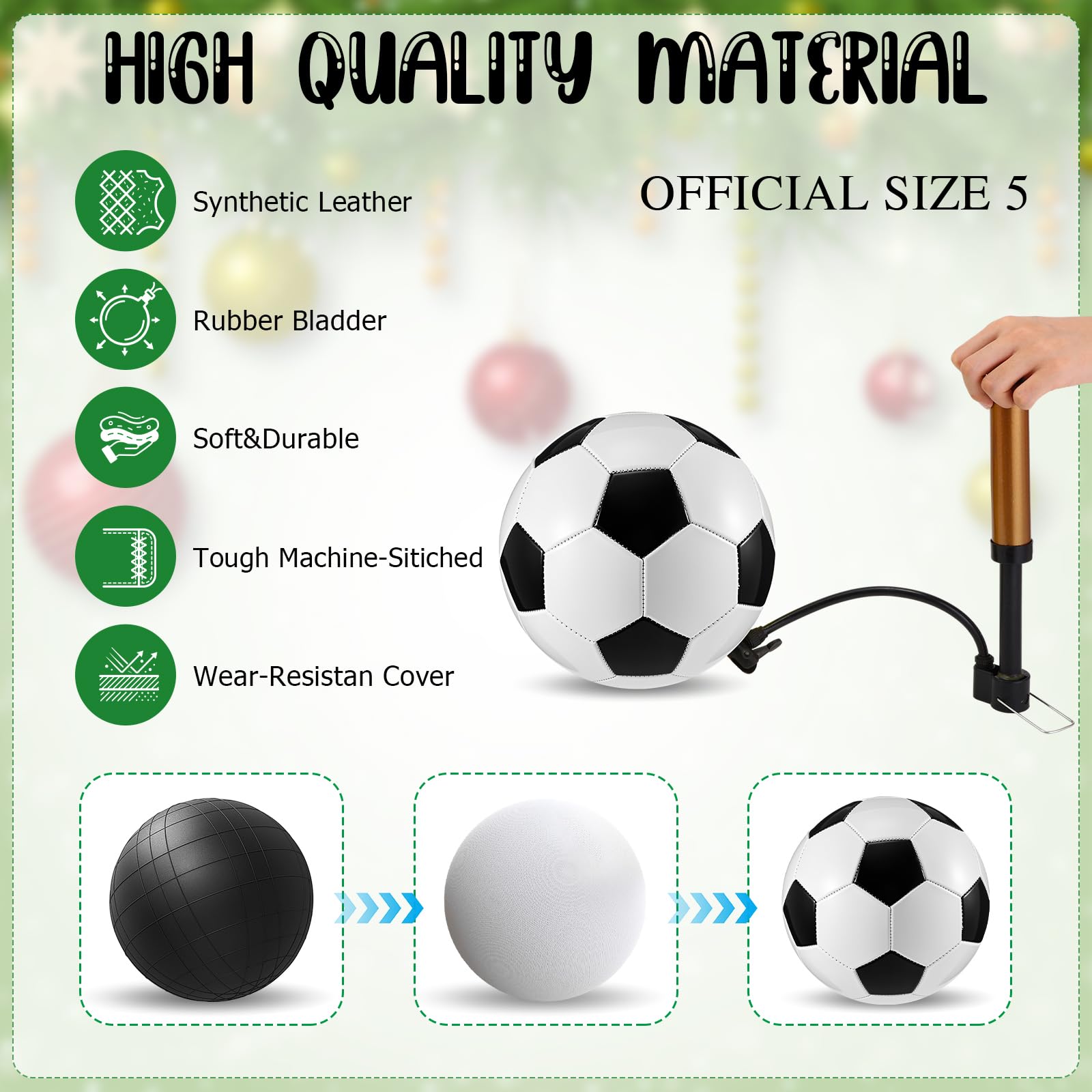Soulchen Confezione da 36 articoli per donazioni di beneficenza cristiane, include 12 set di palline da calcio sgonfiate di dimensioni 5 con pompe, 12 mini kit da pesca, 12 mini torcia portatile con