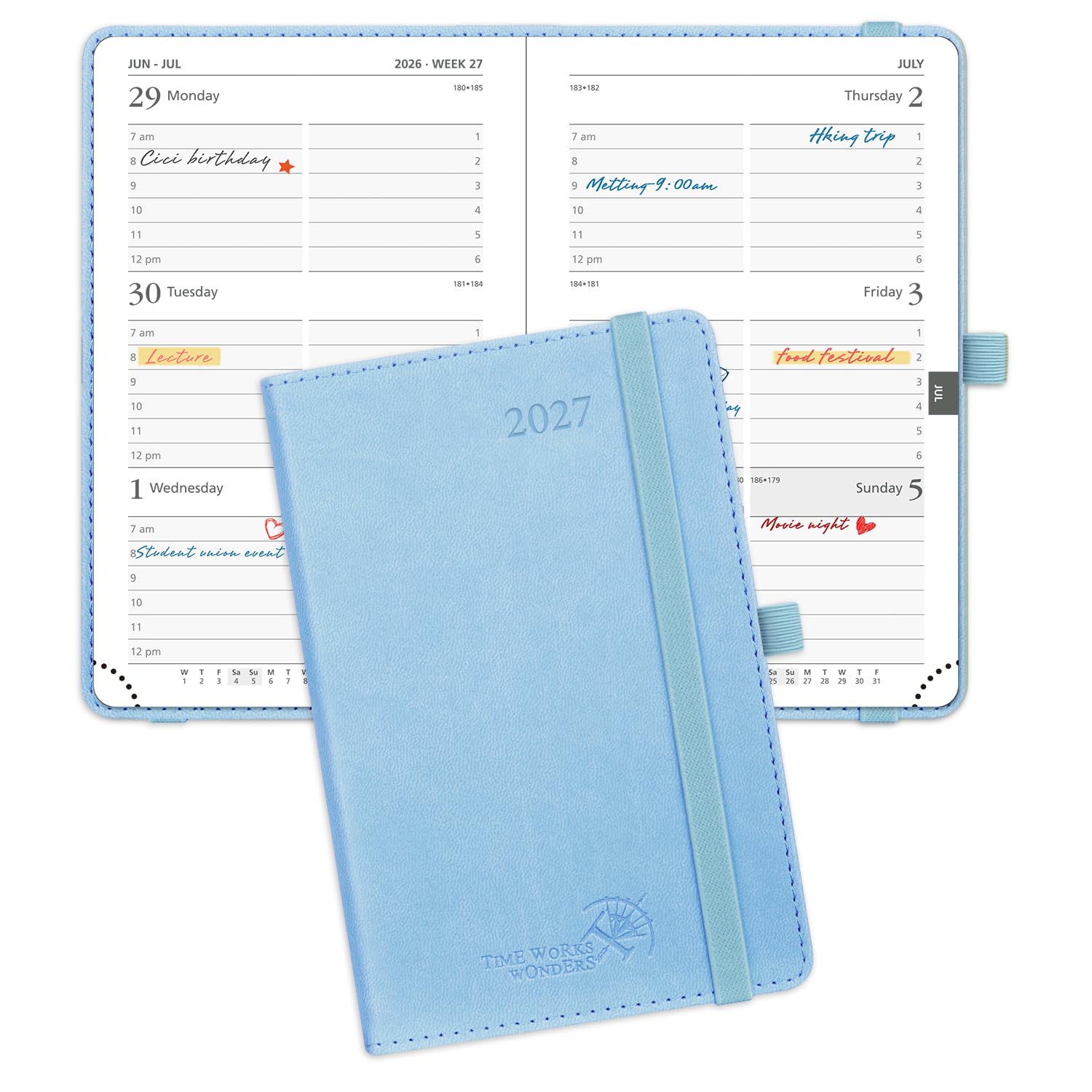 POPRUN Small Diary 2027 Pocket A6 Week to View – PU Leather, Inner Pocket