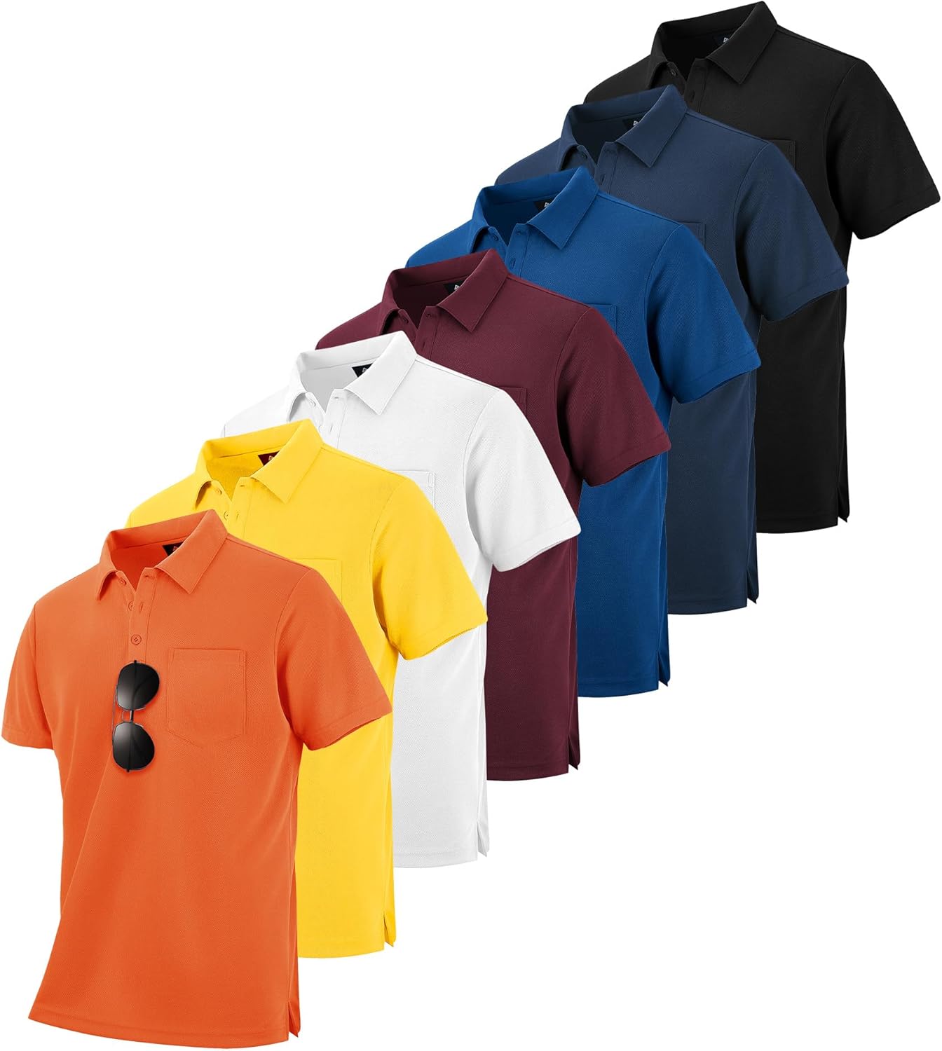 ZITY 7 Pack Mens Polo Shirts with Pocket Moisture Wicking Short Sleeve Outdoor Golf Athletic Work Multipack Shirts