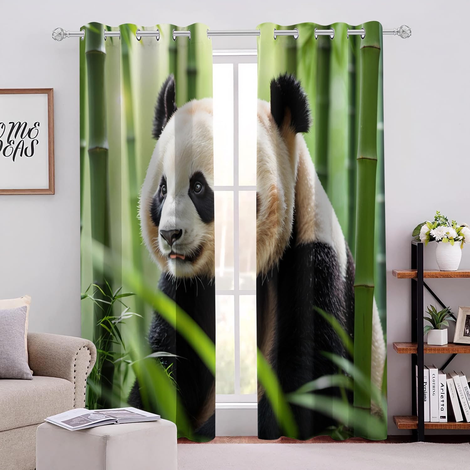 Rideaux Intérieurs Panda Forêt Bambous L70 x H160 CM 2 Panneaux Draperies Animal Occultant D'effet Thermique avec Oeillets Rideau pour Chambre à Coucher Cuisine Salon Salle Bain