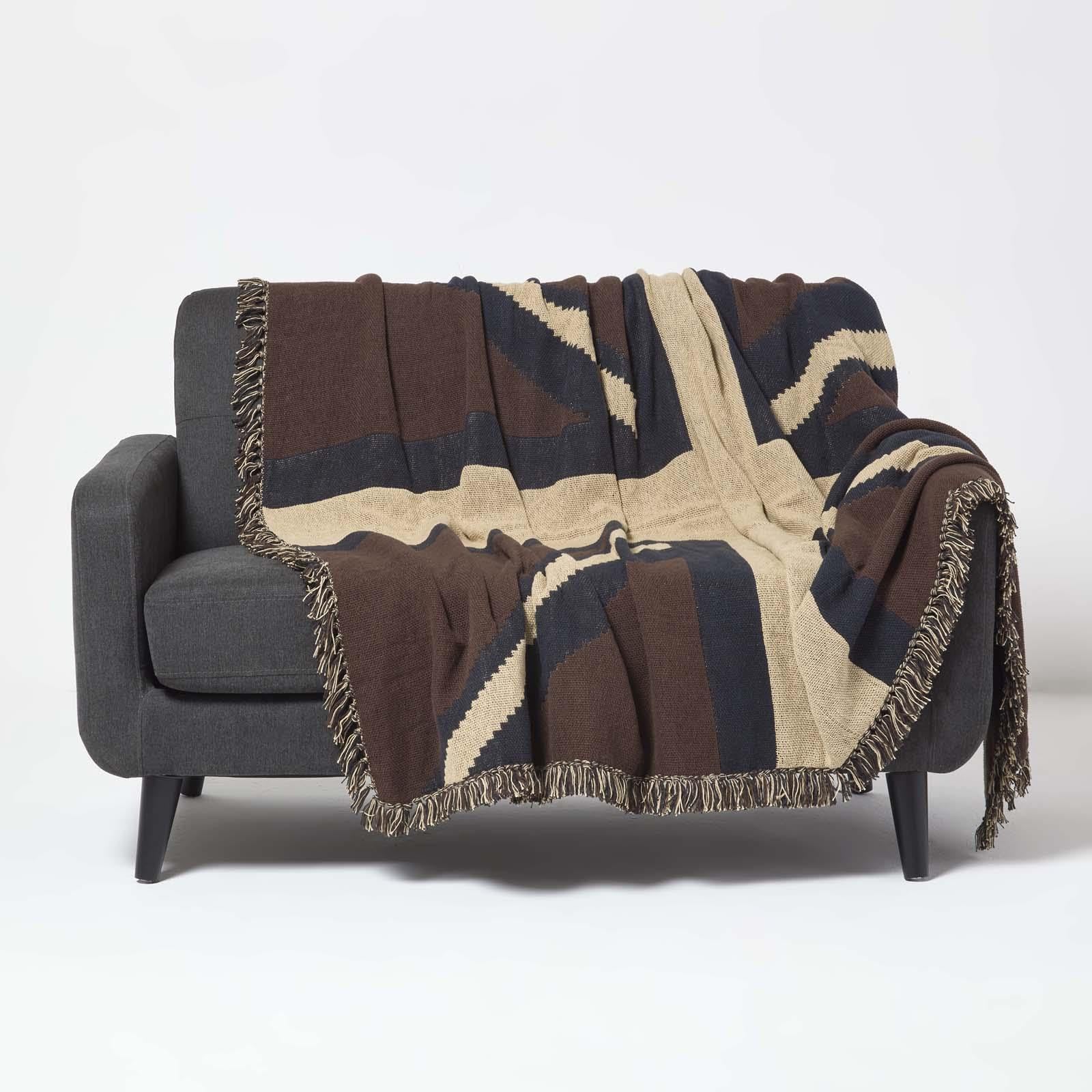 Homescapes Union Jack Flag - Le Union Jack Flag Throw Blanket, 100% Cotton, Breathable, Handwoven Throws For Sofas Large, United Kingdom Flag Blanket For Bed & Armchair - Limited Edition, 150 X 200Cm