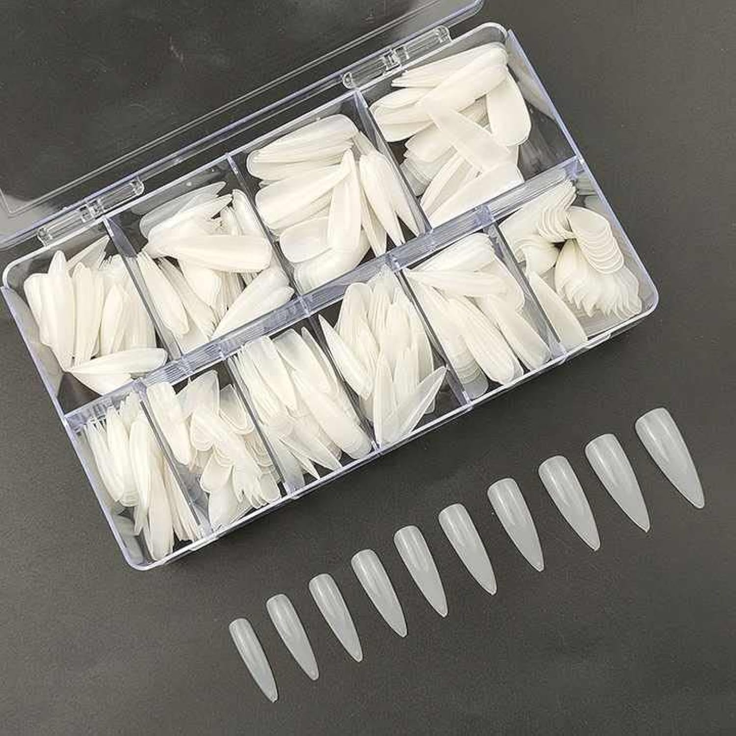 LA PERLA TECH Professional False Nails Tips Long Natural Fake Nail Art Tips Flat Shape Full Cover Manicure 10 SIZES 500pcs/Box