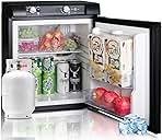 Propane Refrigerator off Grid, 3 Way Camper Fridge 1.4 Cu.Ft, Compact Gas Refrigerators 12 V/110V/LPG for Semi Truck, RV, Garage, Black