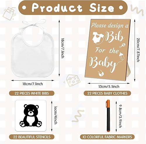 Miniatura 2 de Newwiee 55 Piezas Baberos Blancos para Bebé Diseño Decorativo Decora un Babero Decora Baberos Lisos para Recién Nacidos Letrero de Madera para Kit