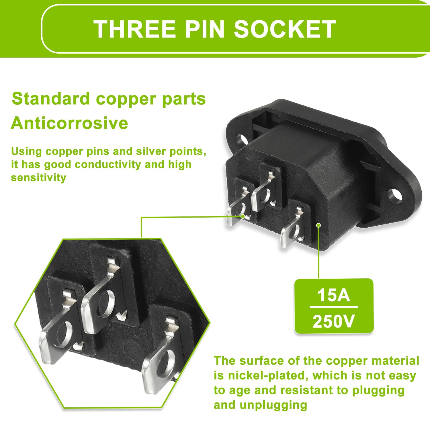 C14 Adattatore di Collegamento di Alimentazione Montaggio Pannello AC 250V 10A 3 pin IEC Modulo di Ingresso Connettore (Pack con 6 pz)