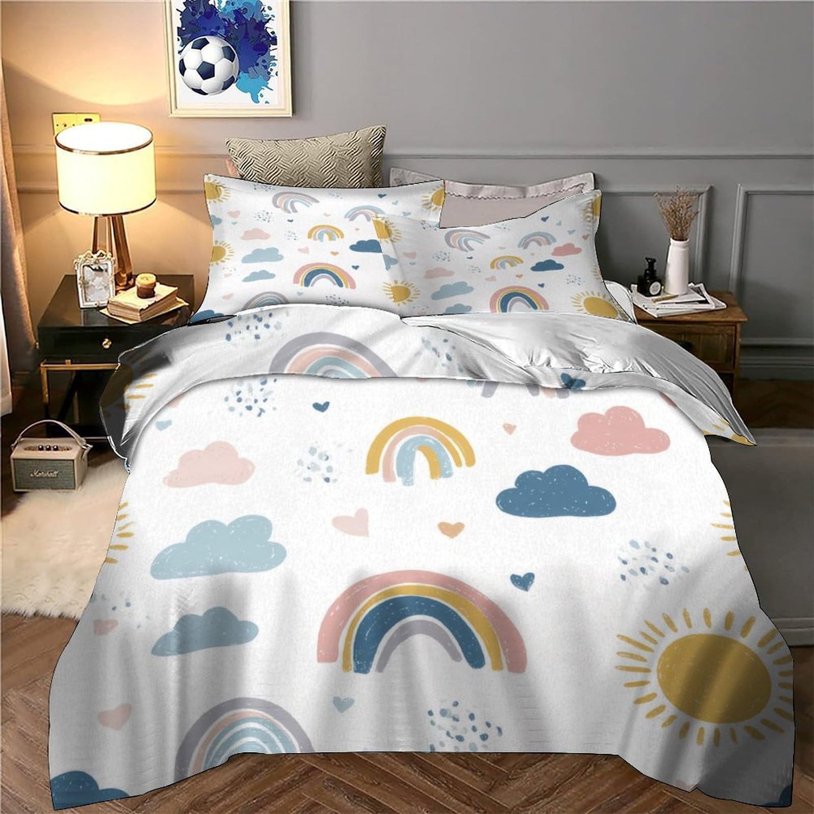 Motivi arcobaleno Impressione 3D 3 pz fodera per edredone Design fantasioso dell'infanzia coperteletto microfibra traspirante zip per bambini ragazzi donne Super king（260x220cm）