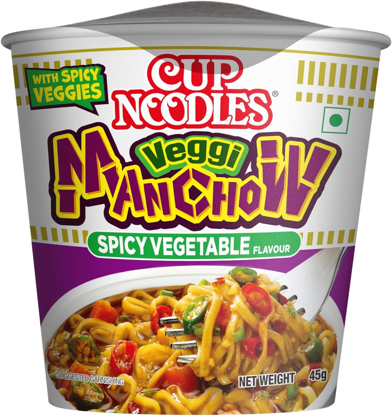 Nissin Cup Noodles Mini Veggie Manchow | Spicy Manchow Flavor with Extra Veggies | Quick & Delicious Snack | 45g