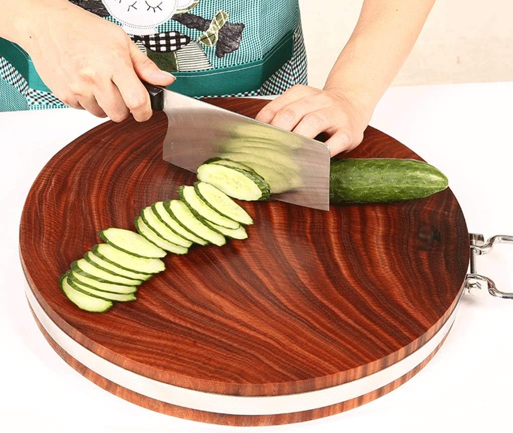 Cutting Board Iron Wood Solid Wood Round Kitchen Chopping Board Kitchen Household Reversible Cutting Board with Handle Wooden Carving Board for Meat and Chopping Vegetables (Size : 39 * 4c