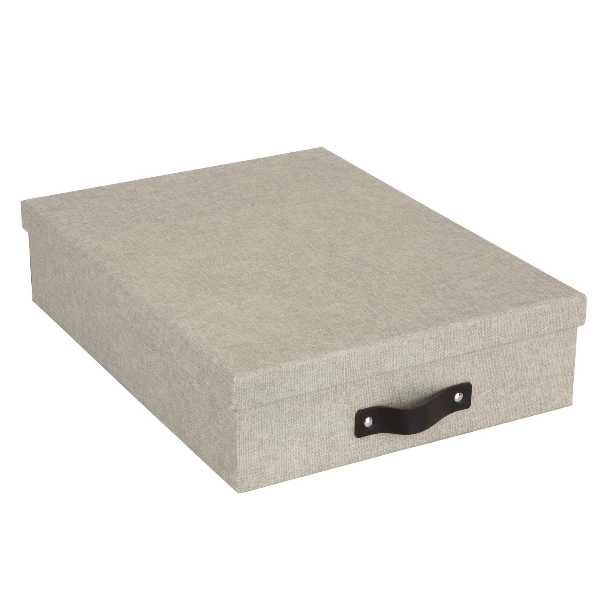 Bigso Box of Sweden Document Box for A4 paper, Brochures and Notes - Box with Lid and Leather Handle - Fibreboard and Paper Box Storage with Lid - Beige