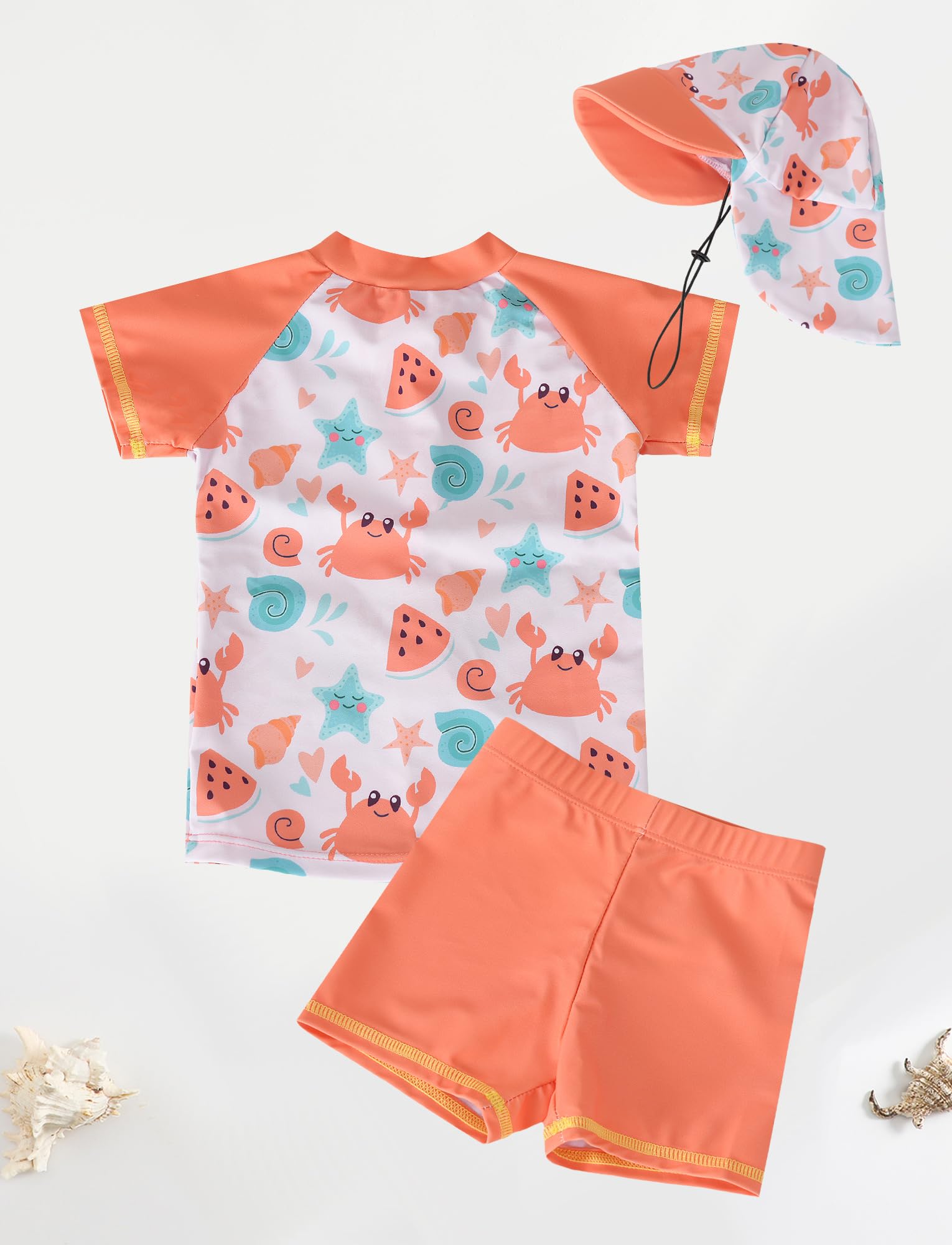 Happy Cherry Bébé Garçon Maillots de Bain 3 Pièces Ensemble Rashguard Zippé Imprimé Manches Courtes + Chapeau Anti-UV Costume de Natation Plage Été à Séchage Rapide 0-3 Ans