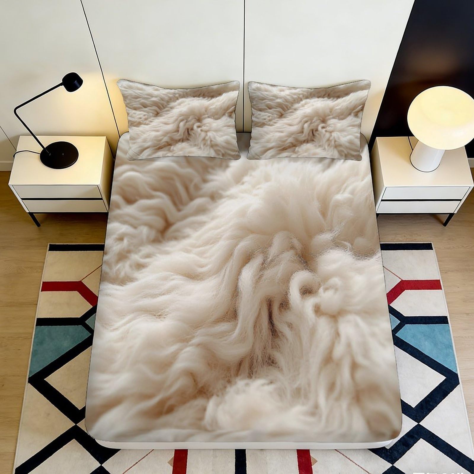 3D Printed Creamy Wool Texture Fitted Sheet Microfiber Soft Mattress Cover Anti-Slip Bedroom Dorm Decor Easy Care 200x200x25cm