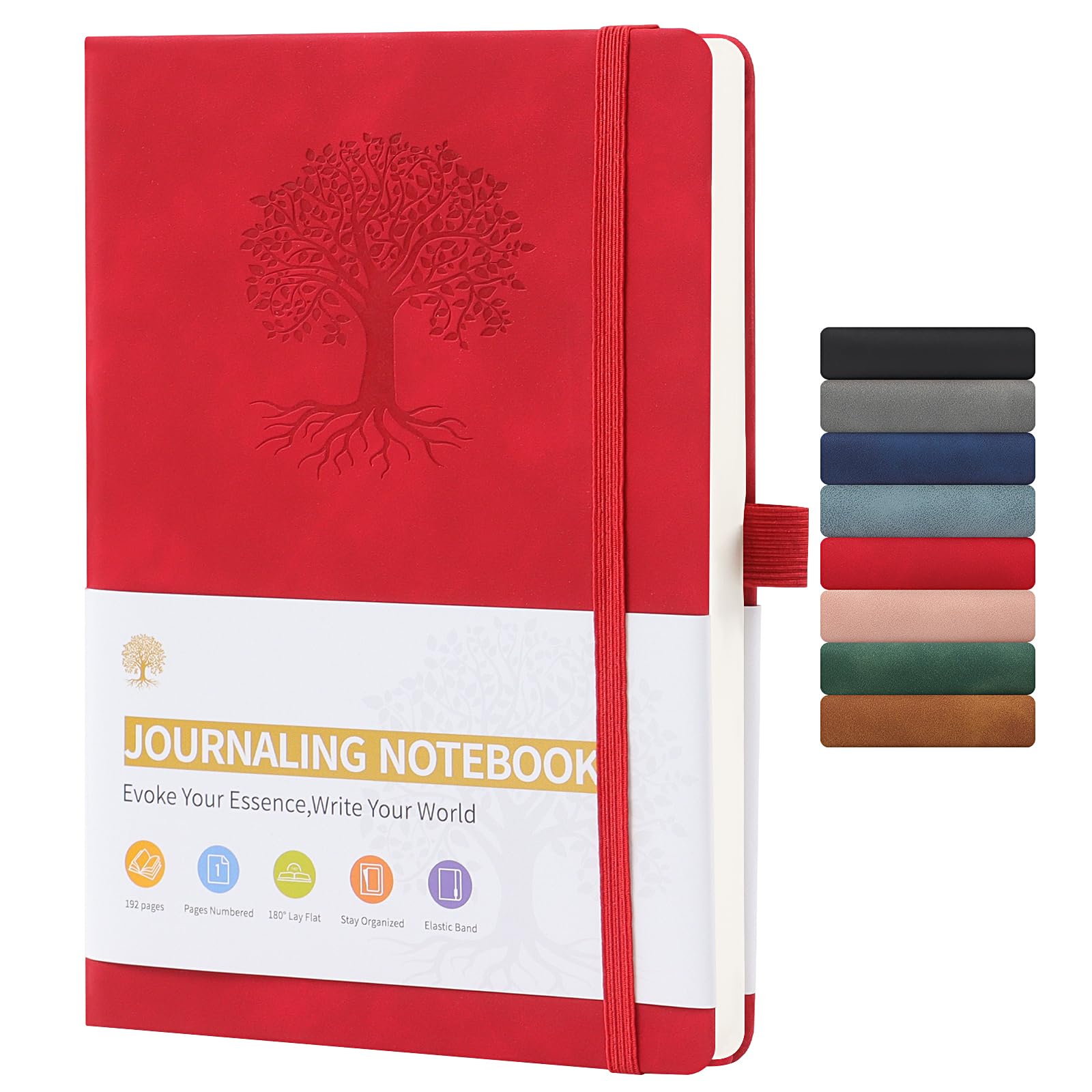 WEIZHENG A5 Journal Notebook for Men and Women, Hardback Notebook Lined with Elastic Closure for Journaling, Work and Note-Taking, Diary(Red)