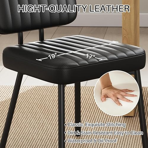 Miniatura 5 de Juego de 4 sillas de comedor, tapizadas modernas de mediados de siglo, sillas decorativas para cocina, comedor con asiento acolchado de piel