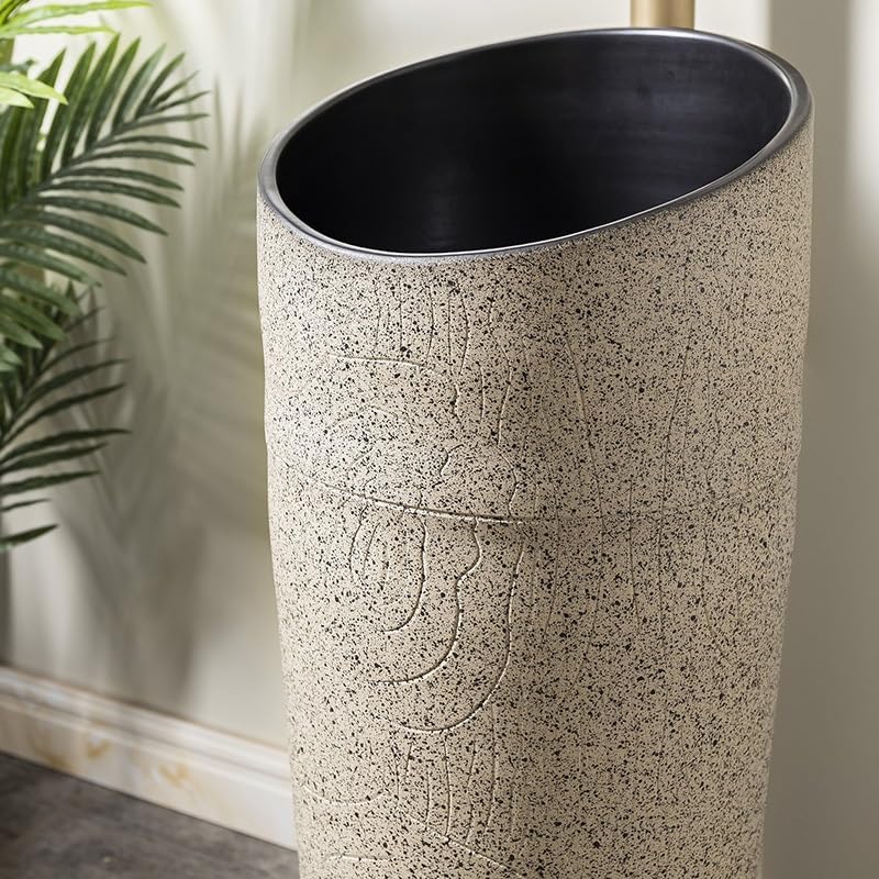 Bathroom Countertop Vessel Sink Ceramic Column Sink Household Bathroom Floor-standing Wash Basin Outdoor Pedestal Sink Vanity