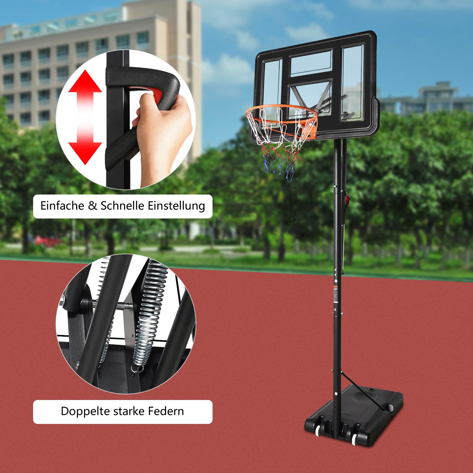Canasta de baloncesto portátil para exteriores con ruedas, altura ajustable de 170 a 305 cm, canasta de baloncesto móvil con soporte, para jóvenes y adultos