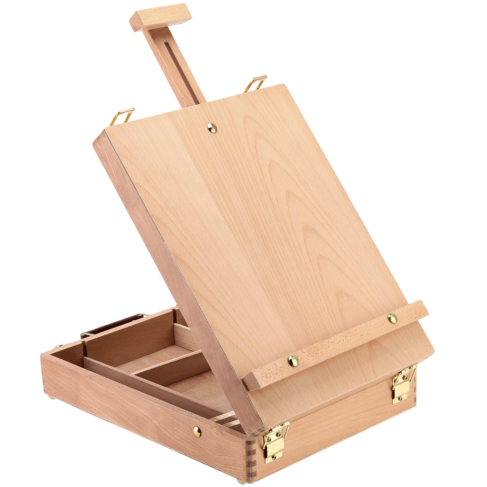 JEUIHAU Wooden Table Box Easel, Adjustable Desk Easel Box Beechwood Sketch Box Easel Portable Table Top Art Easel for Painter, Student, Artist Painting & Drawing