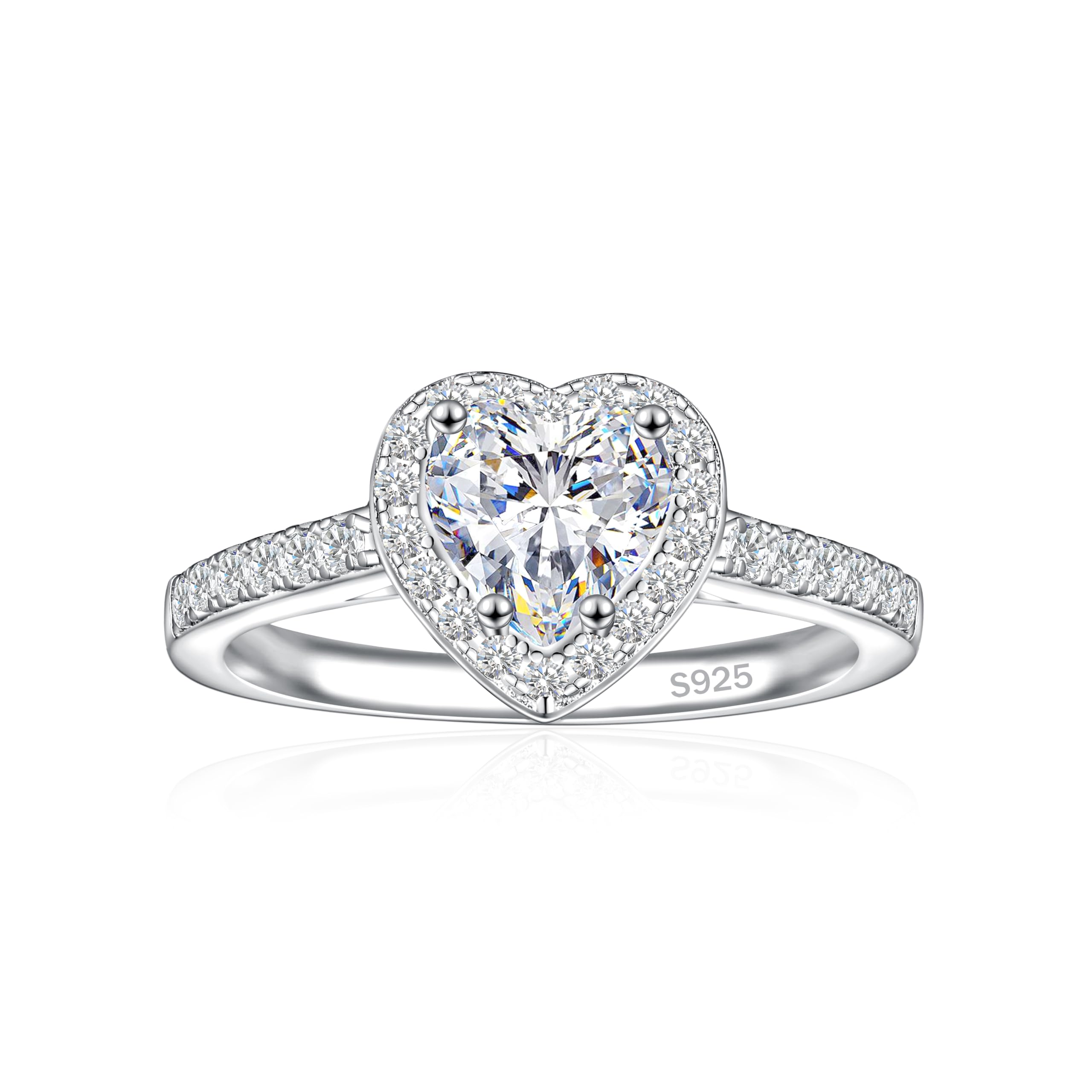 JALOKIVI 1/1.5/3CT 925 Sterling Silver Engagement Rings for Women Heart Cut Cubic Zirconia Wedding Rings for Women Promise Rings for Her Size 4-12.5
