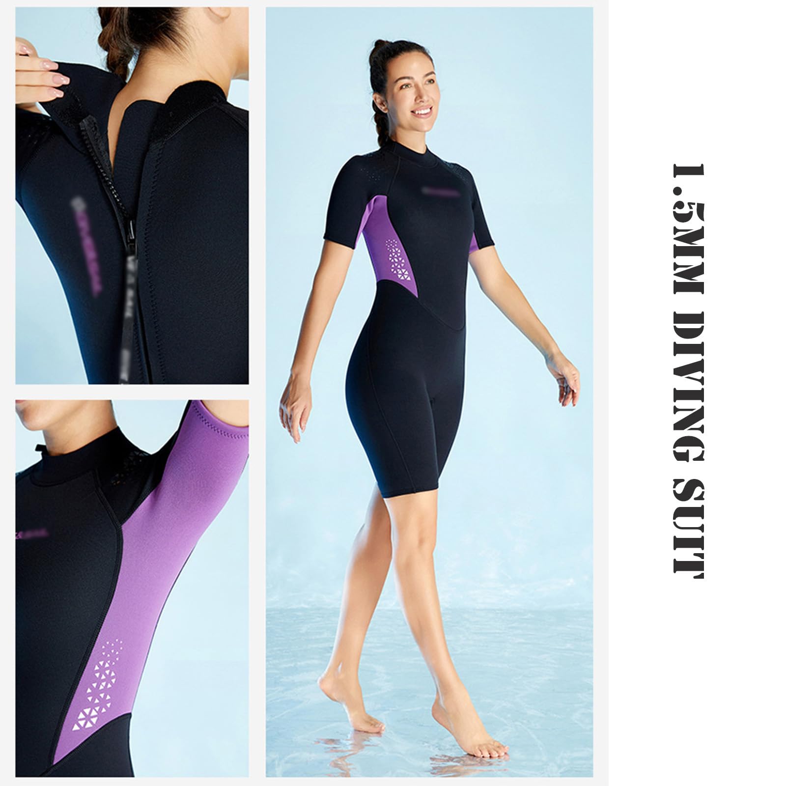 Wetsuit Shorty for Women Short Sleeve Diving Suits 1.5mm Neoprene for Snorkeling Swimming Water Sports,L,Black A