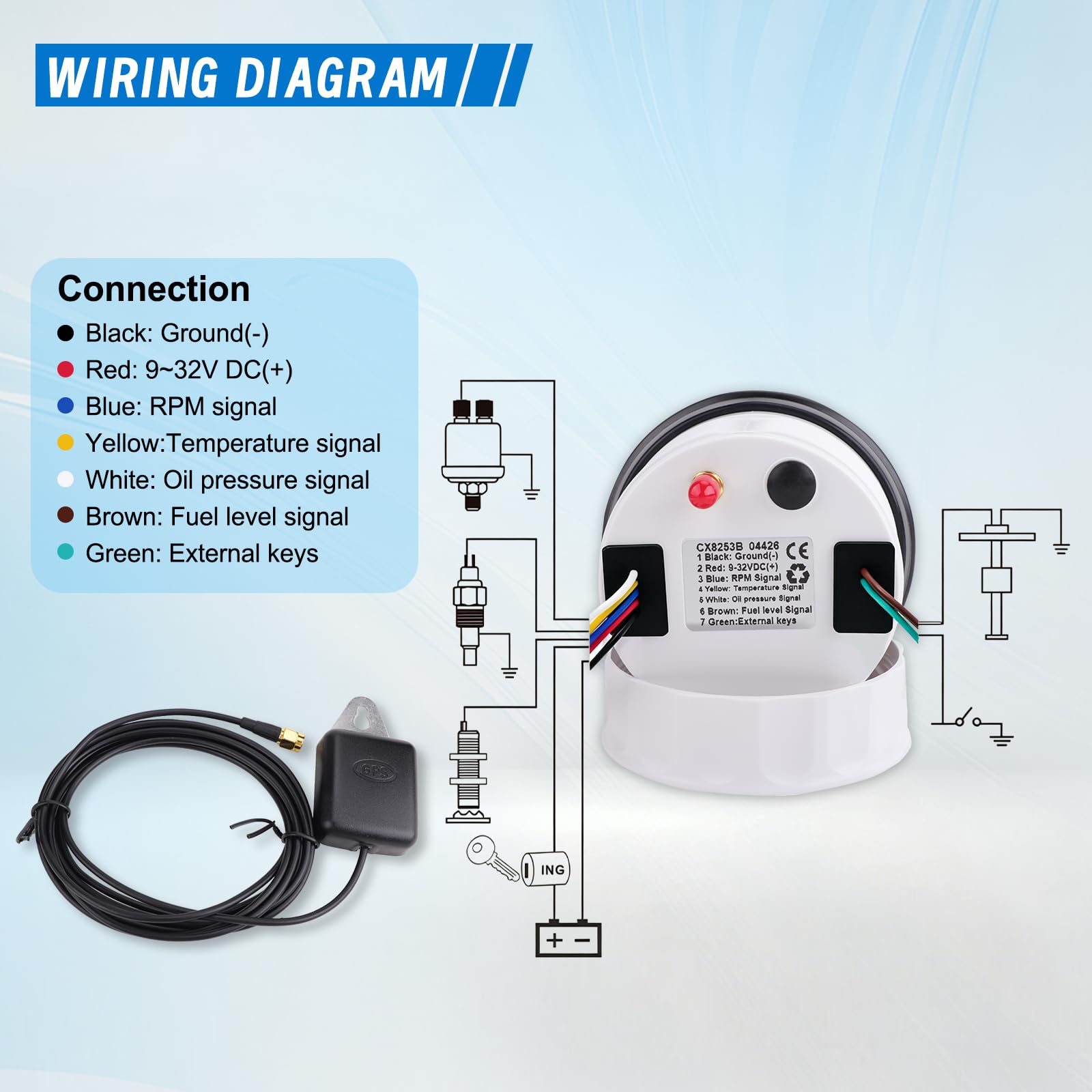 Tachimetro GPS 85 mm 6 in 1 Multifunzione Digitale Tachimetro Contagiri Voltmetro Indicatore Livello Carburante Temperatura Acqua e Pressione Olio