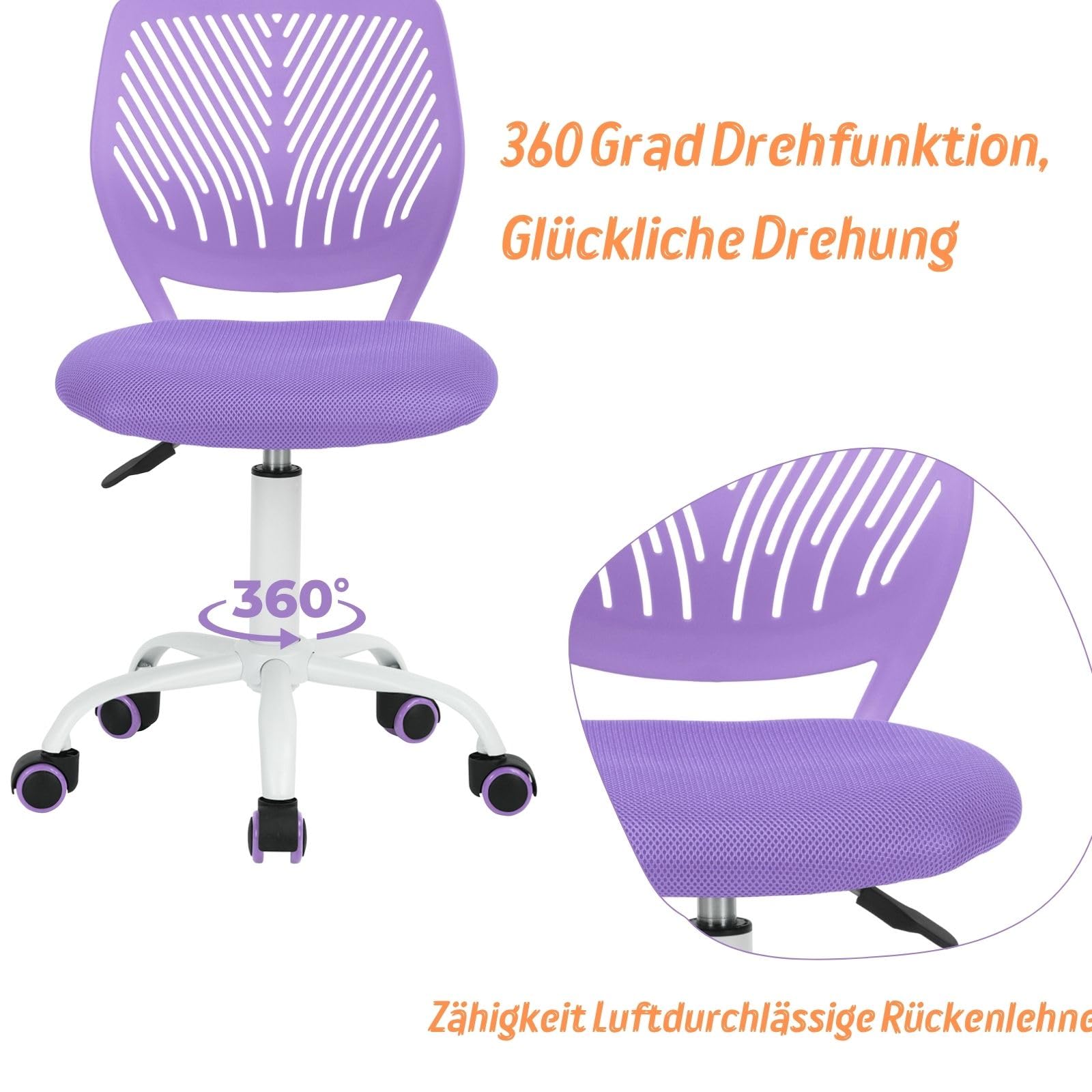 FurnitureR Bügelhilfe Hocker Drehstuhl Höhenverstellbar 40-50cm Sitzhöhe Stoff PP Rücken PU Rollen