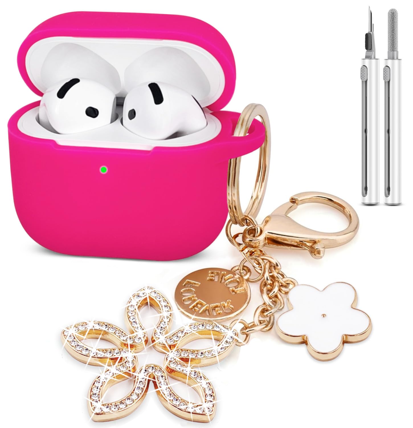 Compatible with AirPods 4 Case Cover, Silicone Protective Case for Airpod 4 with Bling Keychain, Case Cover for Apple AirPods 4th Generation Wireless