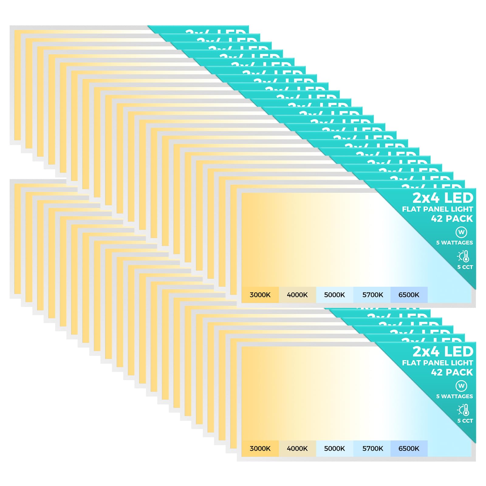 Aphyni 42 Pack 2x4 LED Flat Panel Light, Bright 9100LM Flush Mount Ceiling Light,Dimmable Kitchen Ceiling Light Fixtures,Selectable CCT 3000K/4000K/5000K/5700K/6500K/&Wattage 30W/40W/50W/60W/70W