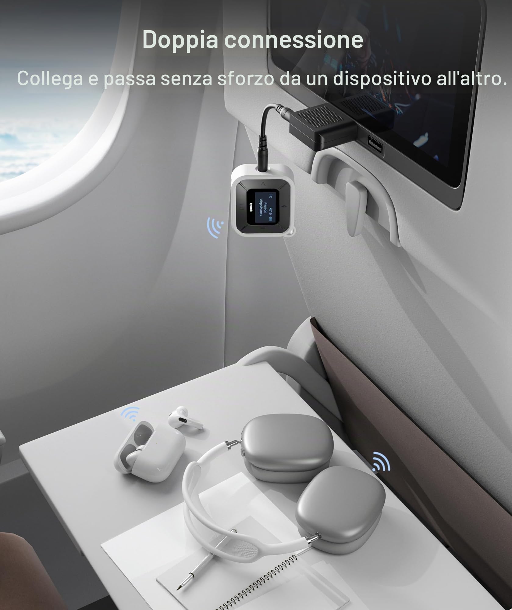 Syntech Aereo Bluetooth Trasmettitore Ricevitore con Extra Dual 3.5mm AUX Adattatore, LED Display A Bassa Latenza Dual Link Bluetooth 5.3 Auricolare Adattatore per Auto AirPods Cuffie senza Fili