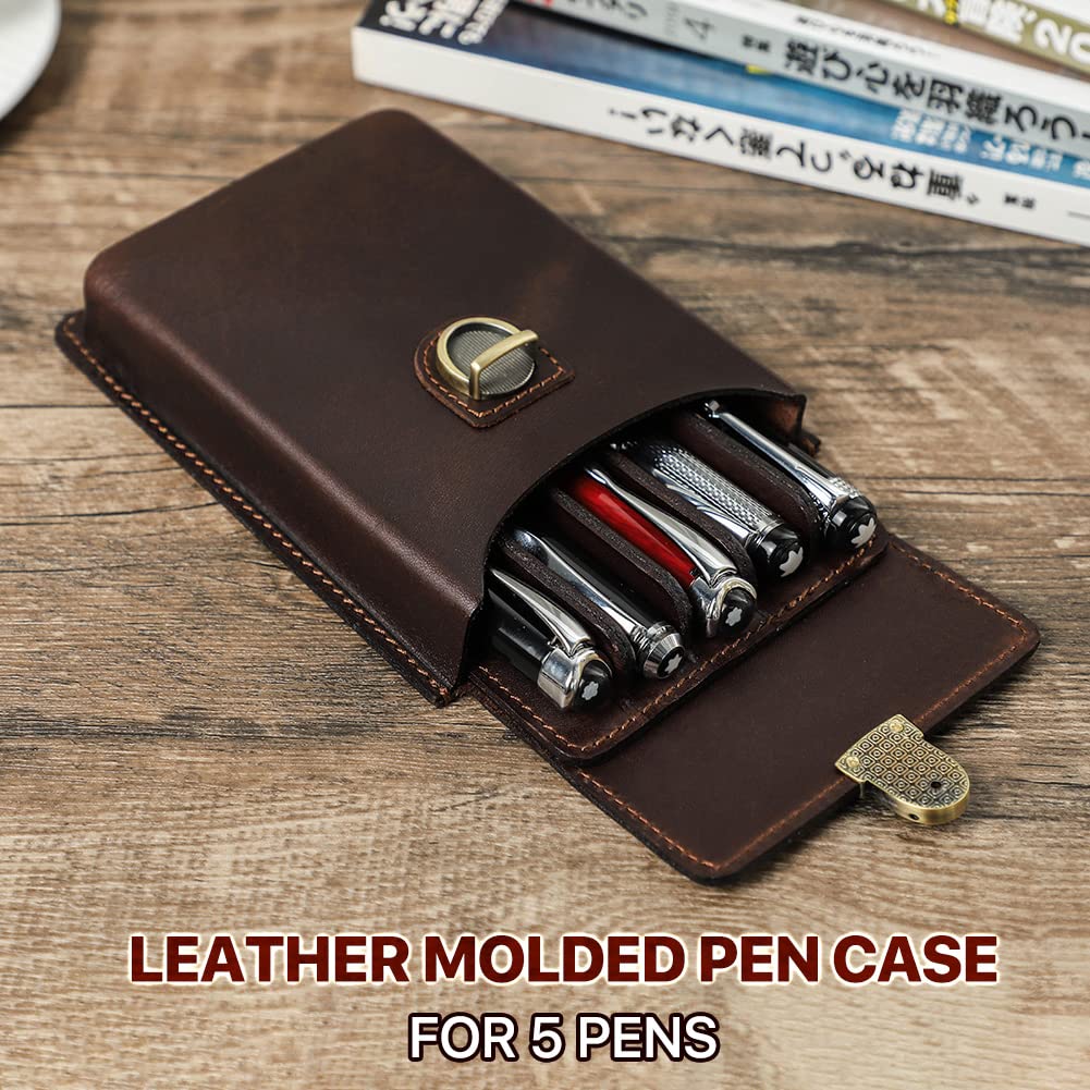 CONTACTS Herren Echtes Leder Stiftetui, Vintage 5 Stifthalter, Stift Schutzhülle für Reisen, Elegante Schreibtischzubehör Pounch, Bleistifte Organizer Box