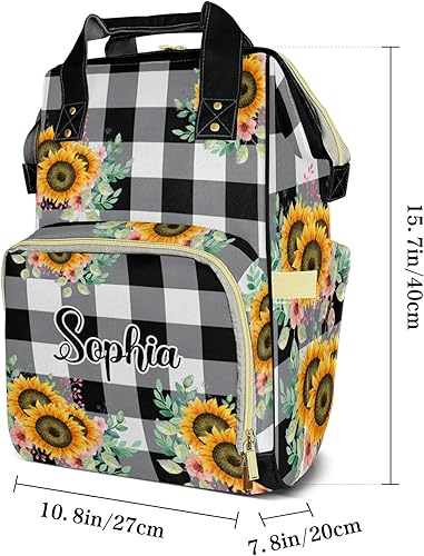Miniatura 7 de Mochila de pañales con patrón de girasol con nombre, bolsa multifunción de gran capacidad para mamá, papá, unisex, niño y niña, Diseño 1, Mochilas