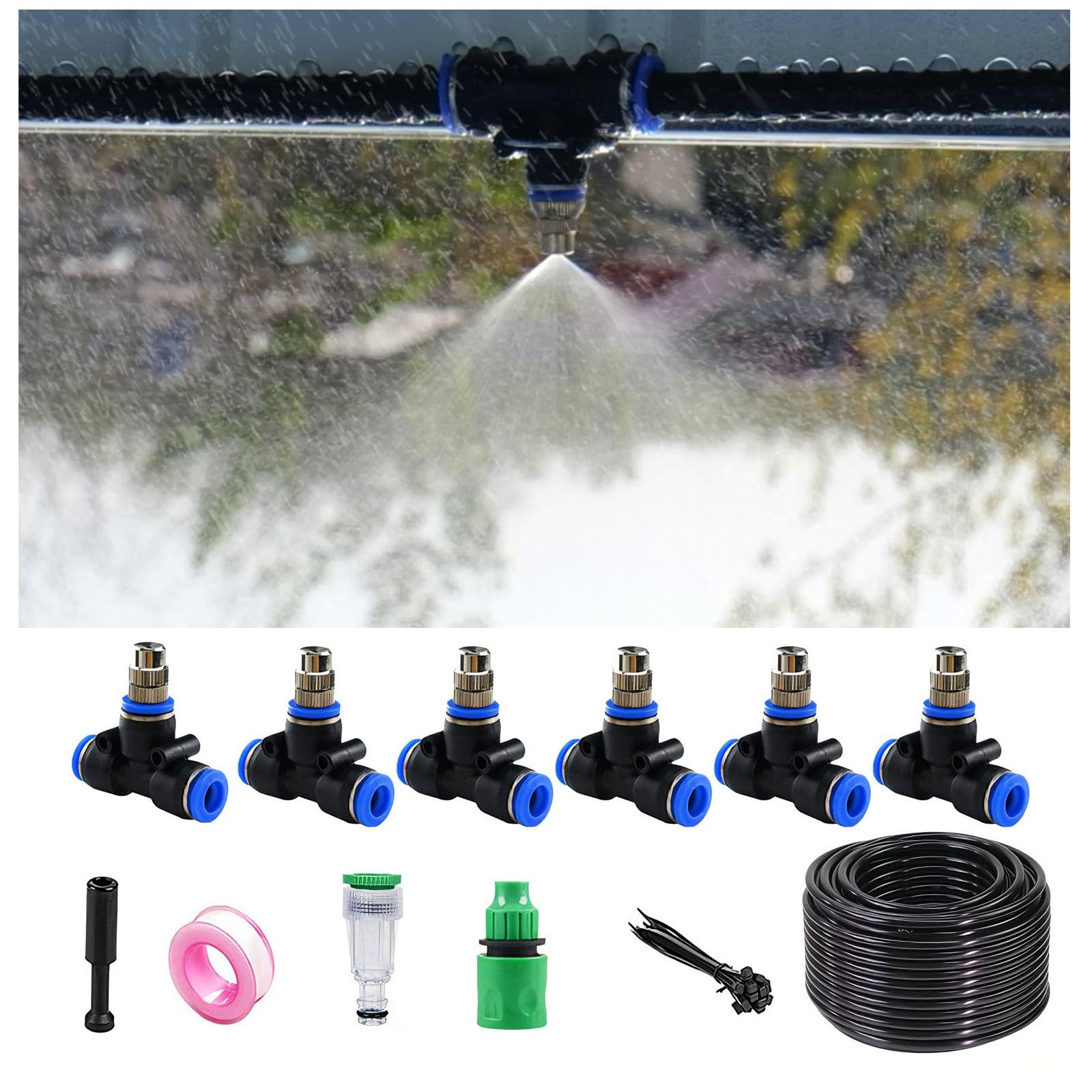 Kit de système d'irrigation goutte à goutte pour plantes d'extérieur, arrosage automatique avec buses de brumisation et tubes pour terrasse, cour noir 40m 912 pipe + 40 sets of quick-connect fittings