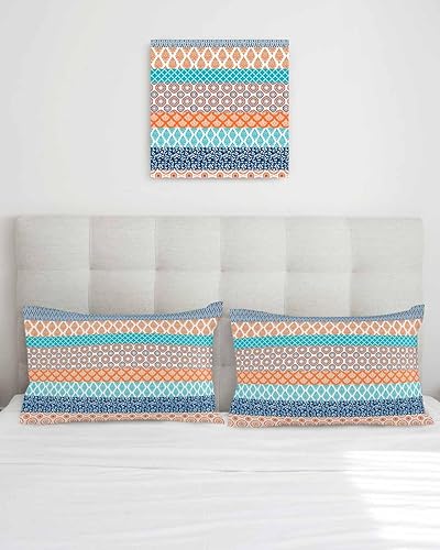 Miniatura 3 de Paquete de 2 fundas de almohada decorativas de algodón, bohemio, naranja, verde azulado, turquesa, rayas geométricas, 12 x 20 pulgadas, rectangular,