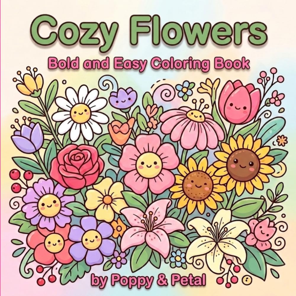 Cozy Flowers Bold and Easy Coloring Book for Teens and Adults: Simple Floral Designs with Roses, Wildflowers & Tropical Blooms - Bouquets, Garden ... Pages for Stress Relief and Relaxation