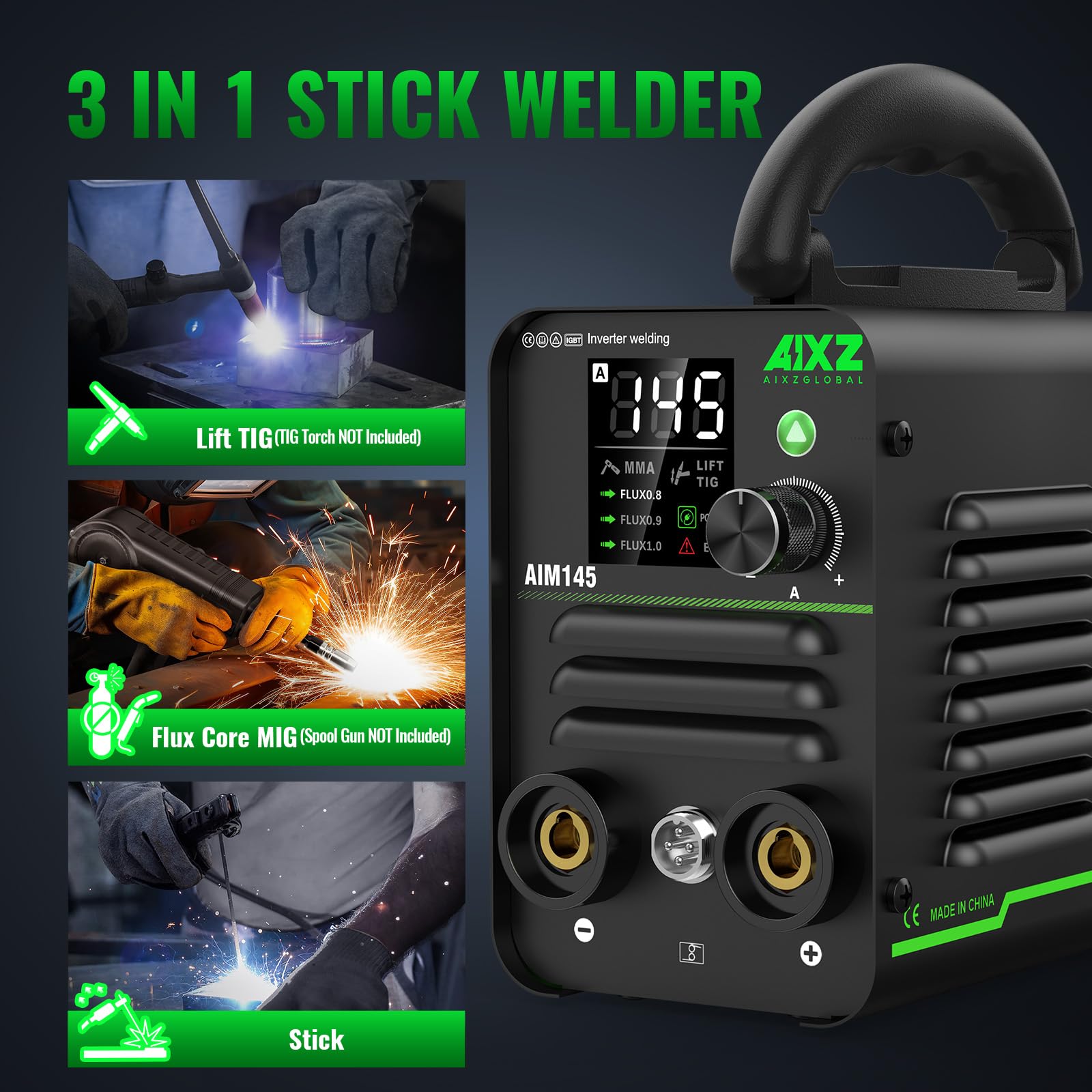 145A Saldatore ad Arco 3 in 1 MMA/pistola da Piscina/LIFTTIG Saldatrice IGBT Inverter Mini Saldatore Portatile a Bastone 240V Avviamento a Caldo Forza ARC Antiaderente Con Display LED