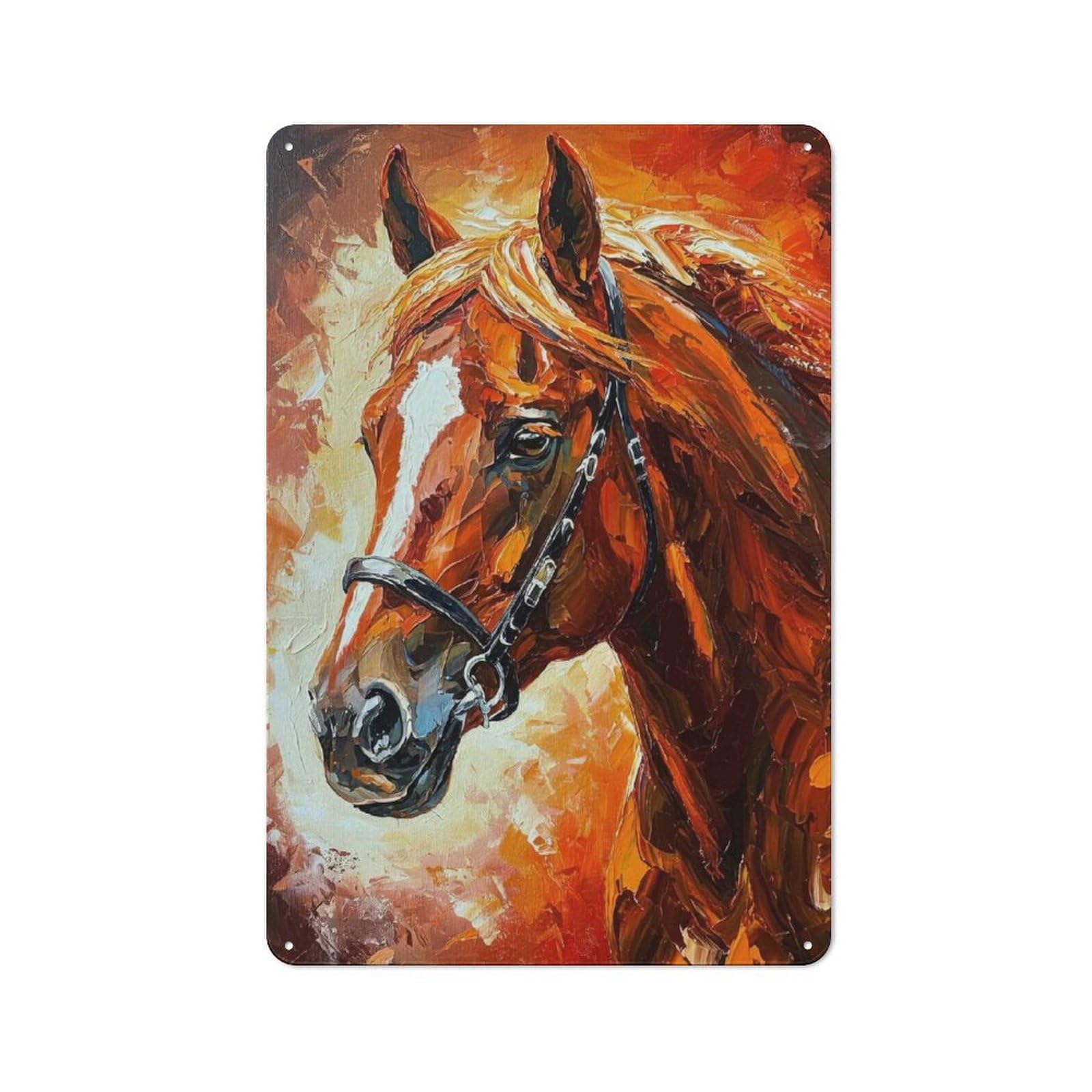 Junmoney Horse Portrait Painting In Warm Tones Retro-Style Tin Sign 30X20cm For Man Cave Or Games Room, A Metal Wall Feature For Games Rooms And Man Caves