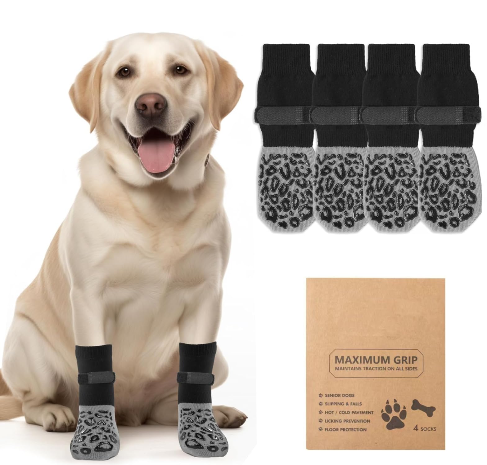 Rayakt 2 works Anti Slip Dog Socks,Adjustable Dog Paw Protectors Paws Stop Licking