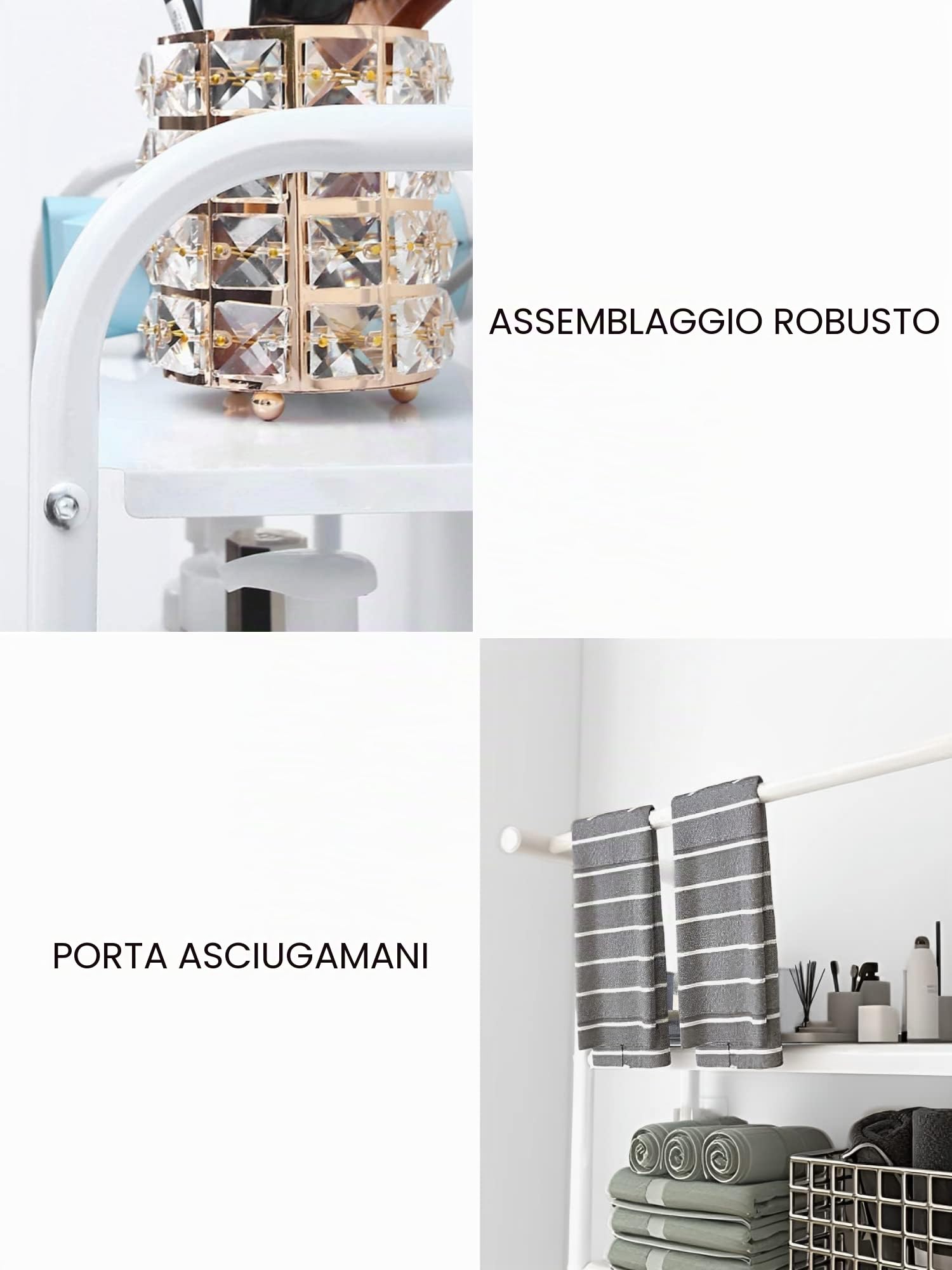 MAGIC SELECT Scaffale del Bagno su WC | Ripiano Portaoggetti Impermeabile | Mensola Organizer Multiuso | Risparmia Spazio con 3 Ripiani | Gambe Regolabili in Altezza