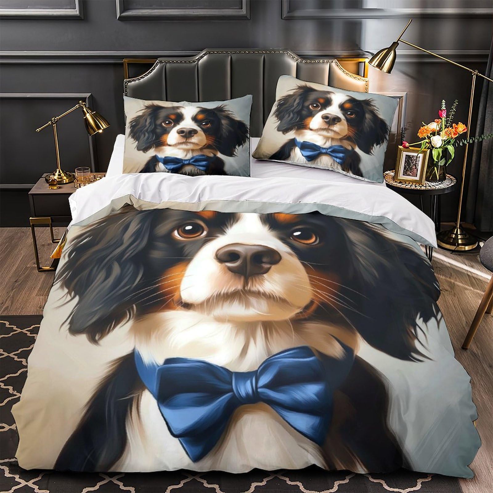 Parure de lit Cavalier King Charles portrait artistique 3D King