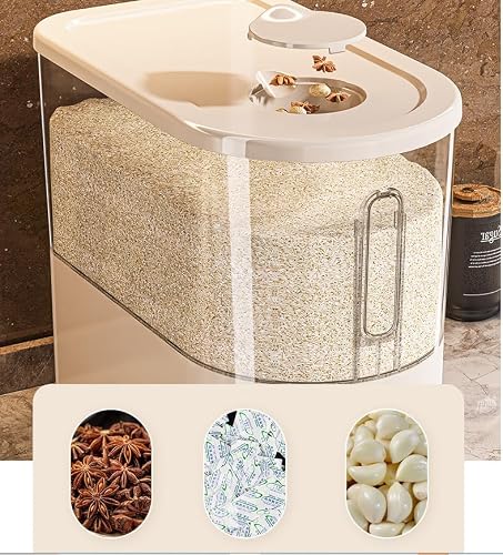 HYMIC Large Rice Dispenser 25Lbs, Cereal Dispenser Rice Container Food Storage Container with Measuring Cup, Cereal Containers Storage Kitchen Storage Household Rice Pet Food Holder (25LBS)
