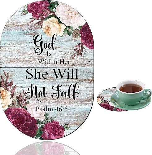 Alfombrilla de mouse personalizada para juegos y combinación de posavasos, diseño de flor de la Biblia Salmo 46-5, base de goma antideslizante,