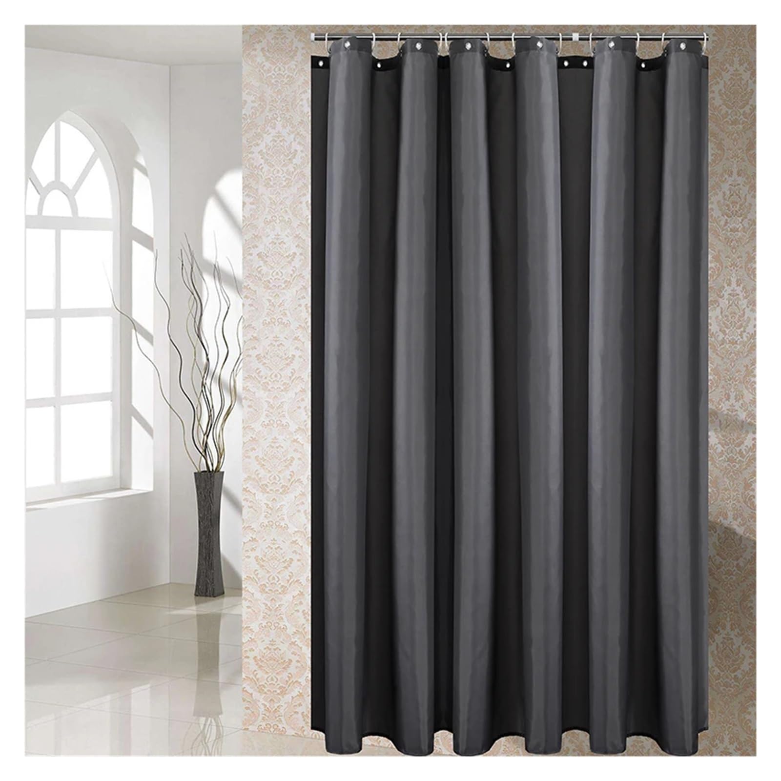 Rideau de douche imperméable gris 150x180 cm épais pour salle de bain