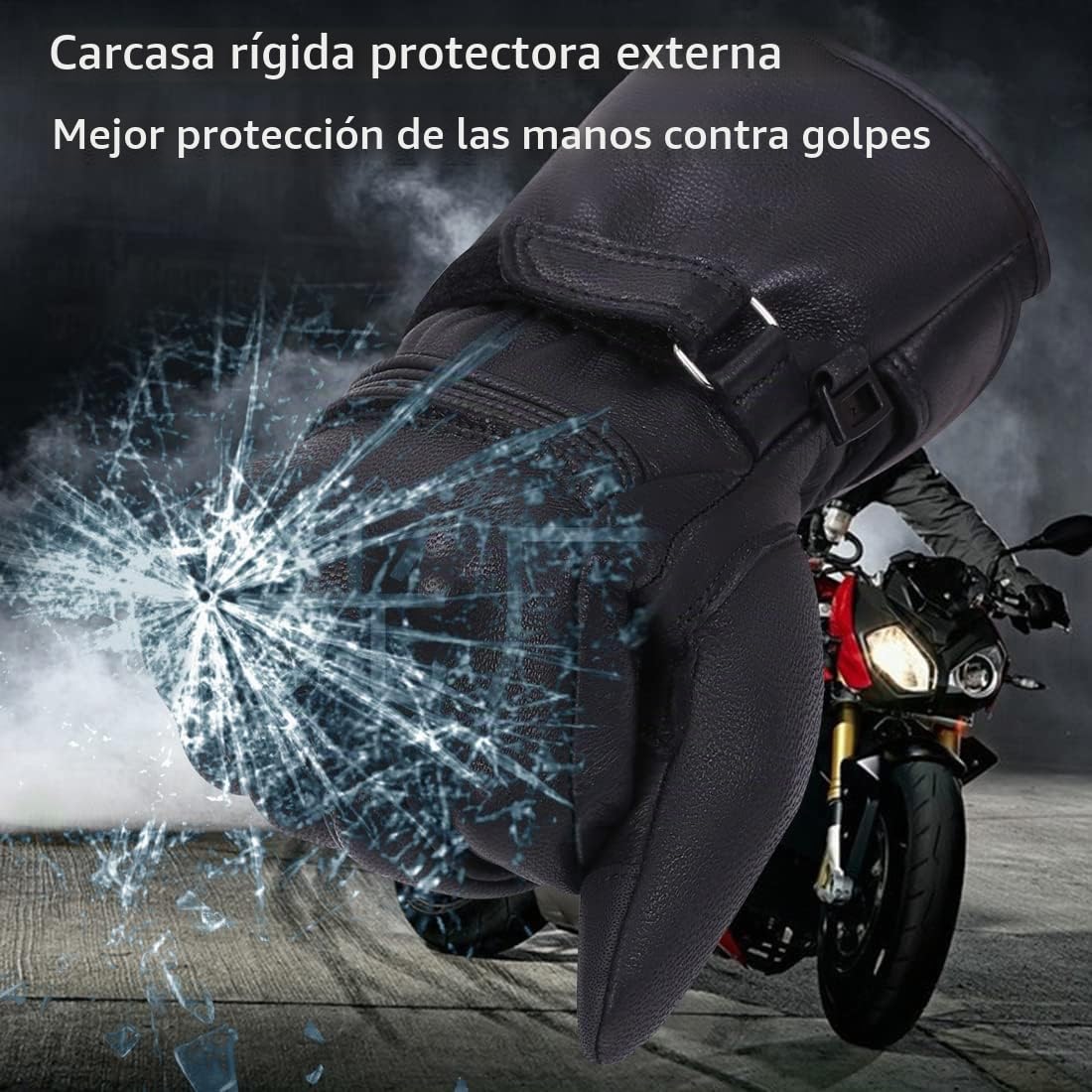 Harssidanzar Guantes de Moto Hombre, Cuero Genuino Masculino Pantalla táctil de Dedo Completo Forro Aislante de Calor Delgado Impermeable Guantes de Motocicleta KM048EU1