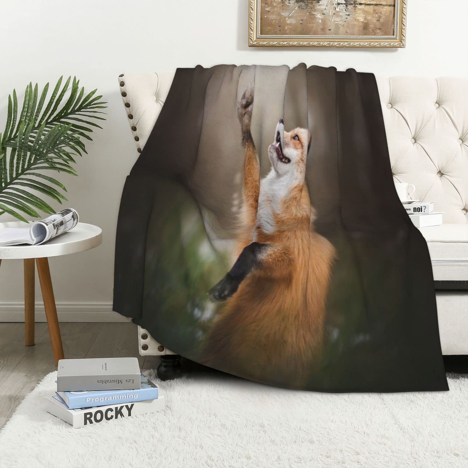 Couverture en flanelle renard plaid polaire thermique doux canape lit 100x150cm
