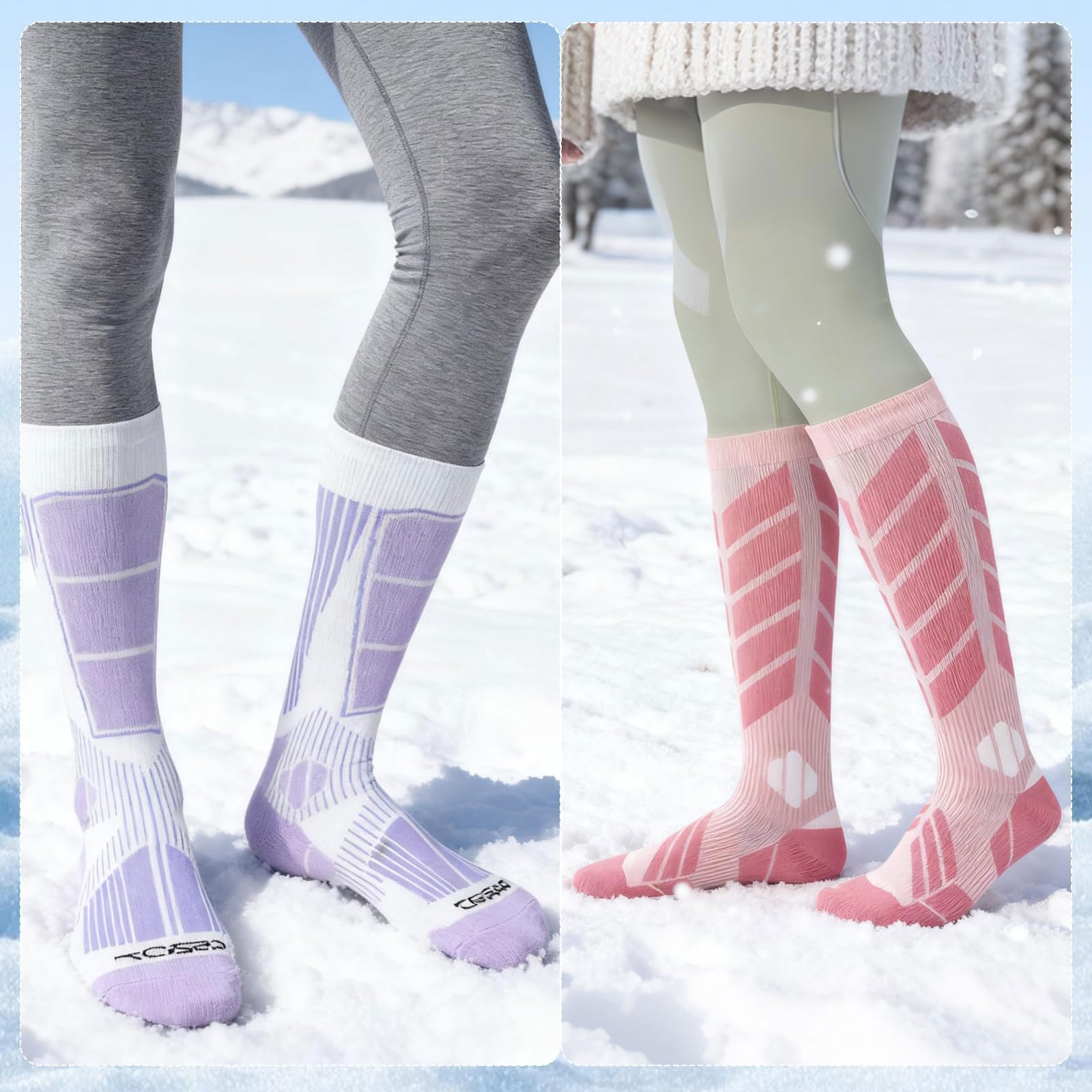 3 Paia Calzini da Sci in Lana Merino per Uomo e Donna Calzini Invernali al Ginocchio Calze Termiche Extra Cuscini Anti Vesciche Ideali per Trekking,Ciclismo,Snowboard,Sport Invernali