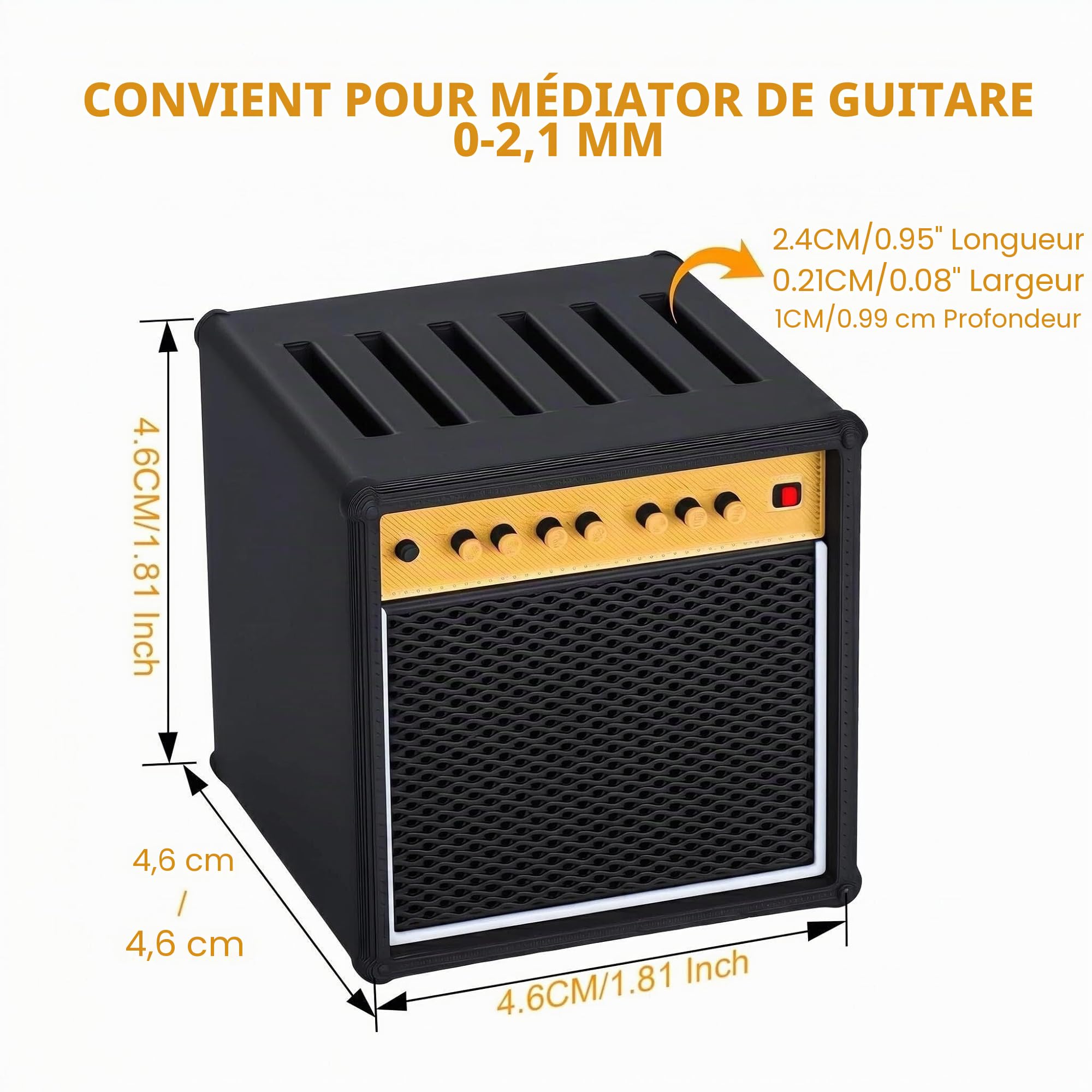 JYCSTE Boîte de rangement pour médiators, présentoir pour médiators, présentoir pour médiators en forme d'enceinte d'amplificateur avec 5 médiators en celluloïd