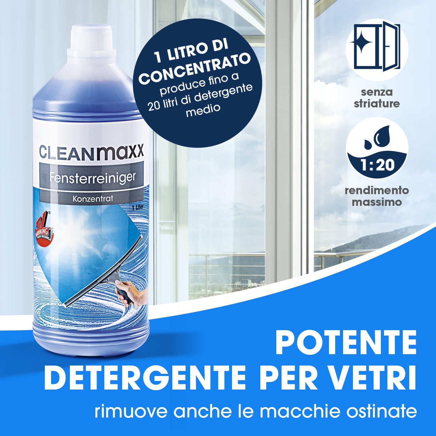 CLEANmaxx Set di lavavetri, set da 7 pezzi, per superfici in casa e auto, con estrattore per finestre, lavavetri, detergenti, salviette, secchi e 2 supporti per tergicristalli e estrattori